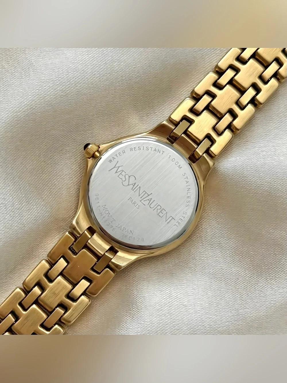 AUTHENTIC VINTAGE YVES SAINT LAURENT GOLD WATCH - MOTHER-OF-PEARL DIAL